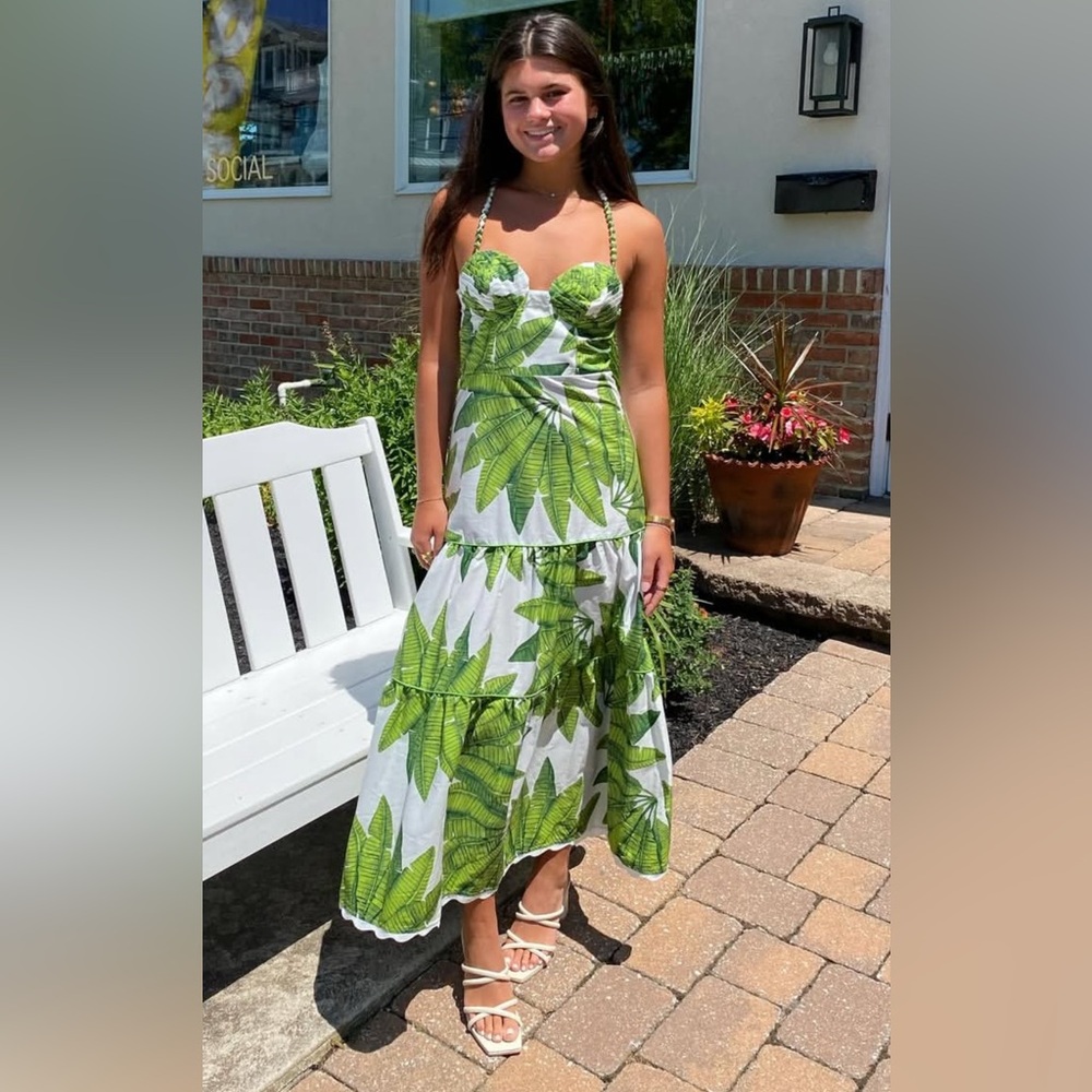 FARM Rio Fan Palm midi dress L New with Tags
